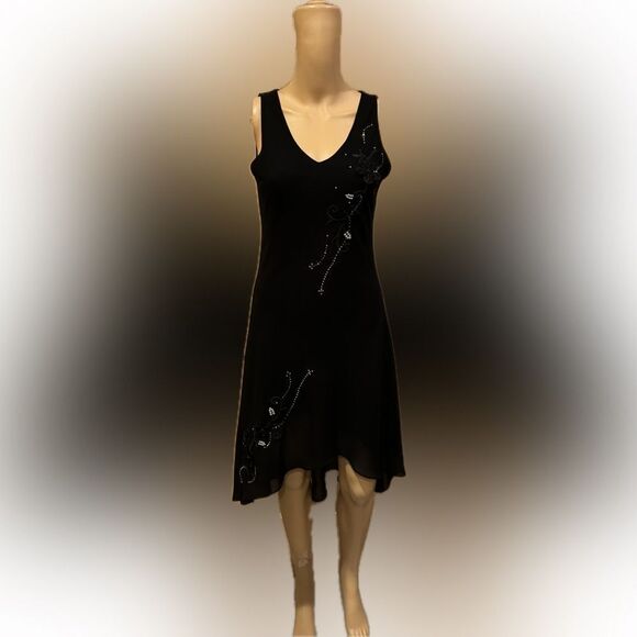 Michel USA BLK Sleeveless Elegant Hi-Low Dress approx S/M w/ measurements - Picture 1 of 16